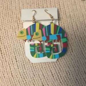 Colorful Chameleon Drop Earrings - Multi-Color Stripes